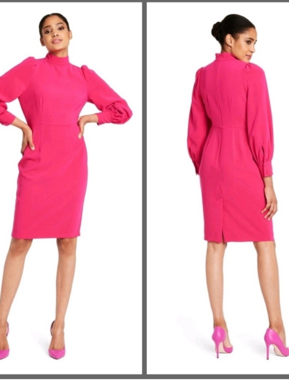 Sergio Hudson x Target Mock Neck Puff-Sleeve Sheath Dress in Hot Pink
